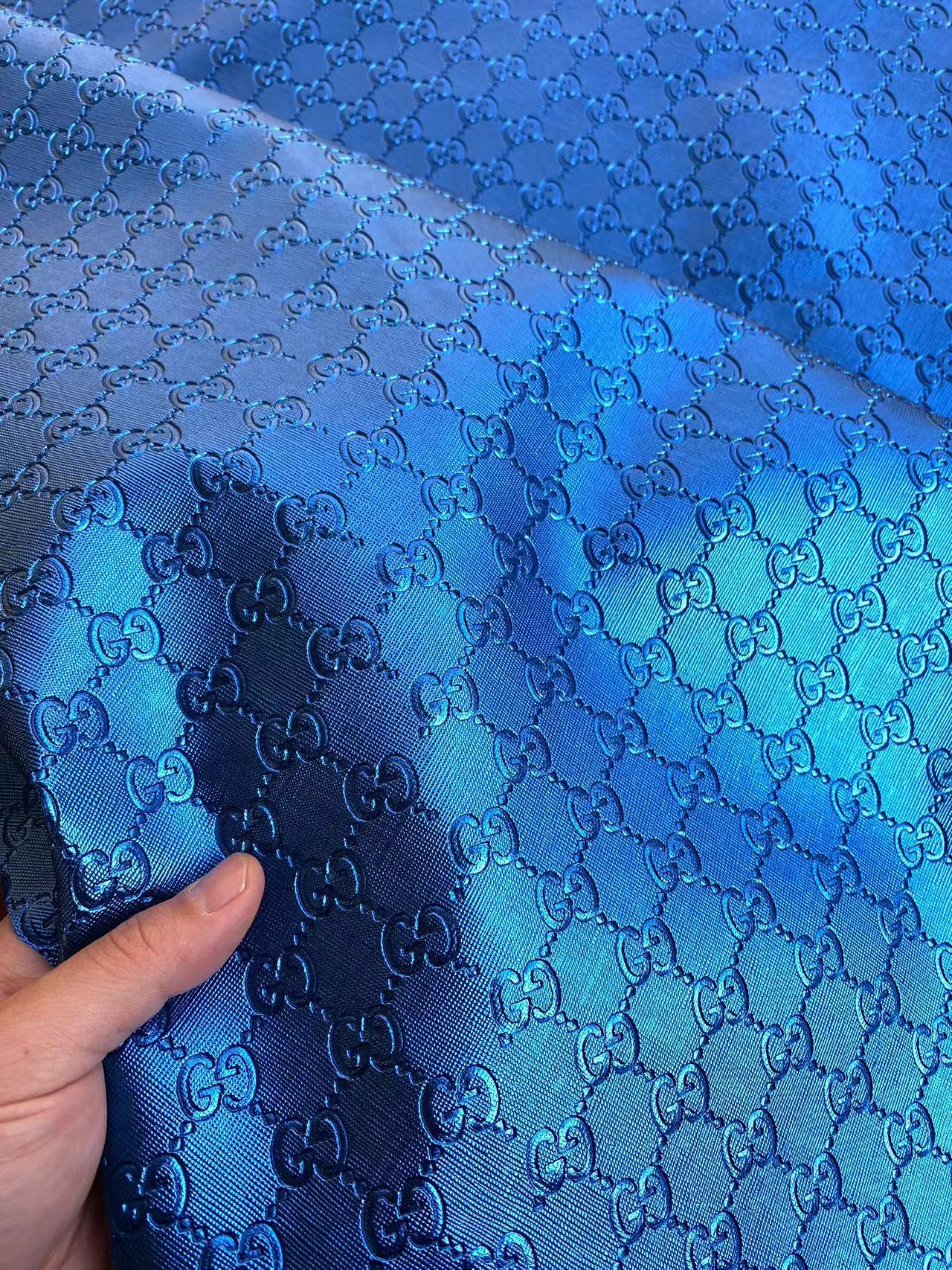 Deep Blue Embossed Gucci Faux Leather Custom Leather Fabric for DIY Sewing Sneakers