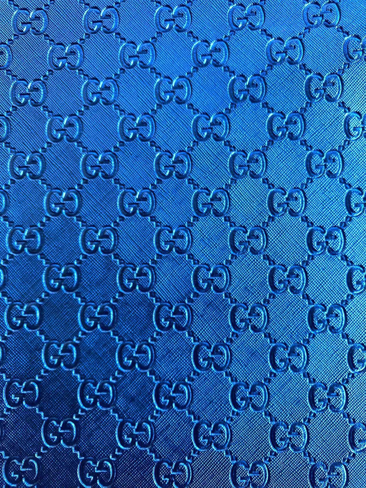 Deep Blue Embossed Gucci Faux Leather Custom Leather Fabric for DIY Sewing Sneakers