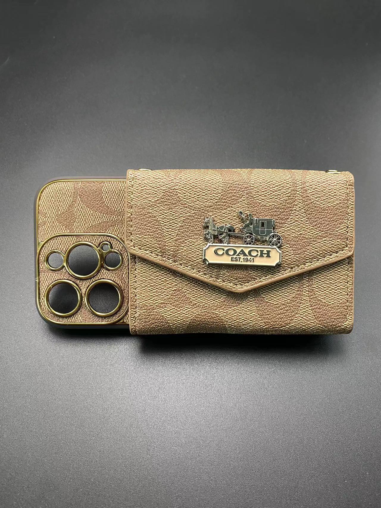 Cream Coach Lady Wallet Leather Phone Case
