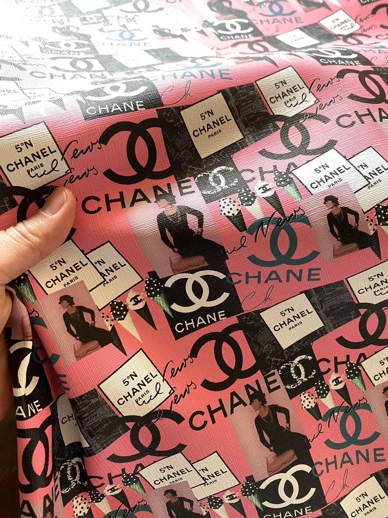 Coco Chanel Printing Faux Leather mingfabricstore for DIY Sewing