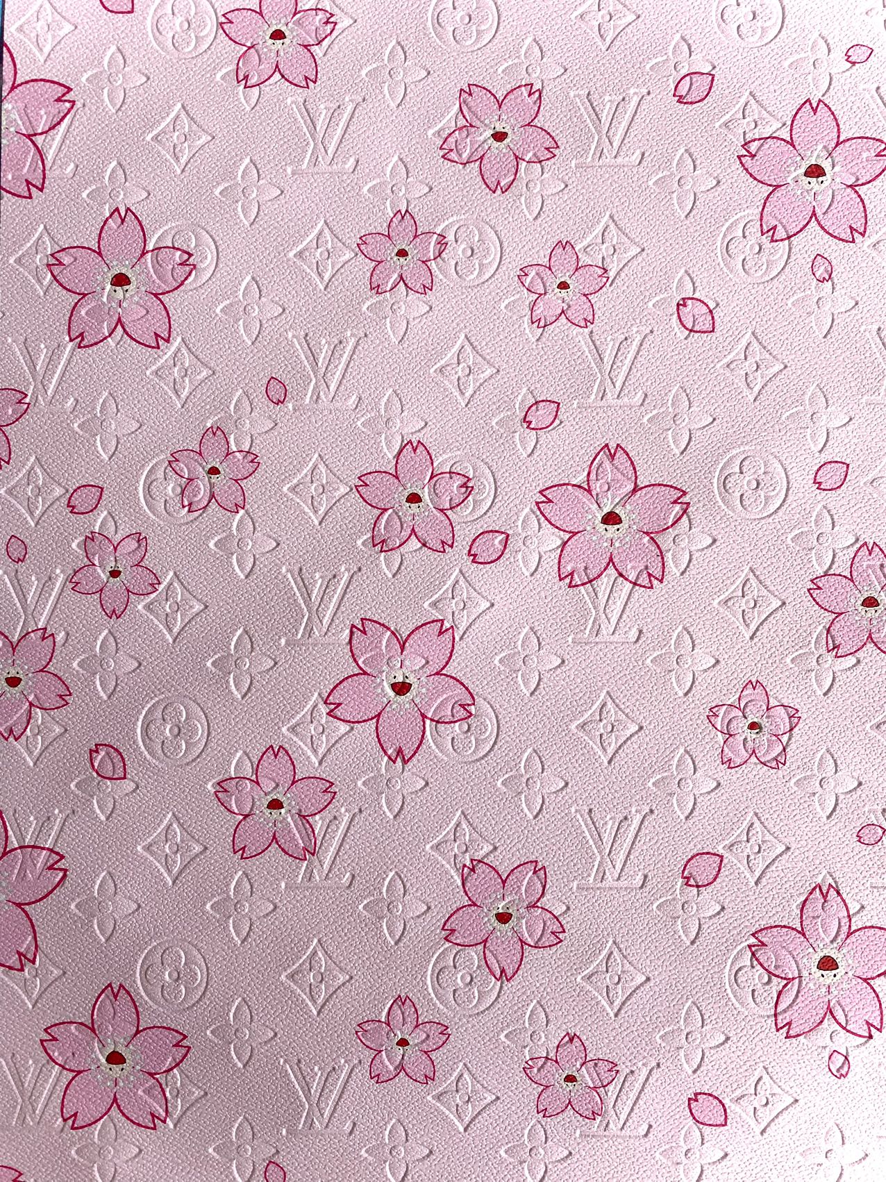 Pink Cherry LV Takashi Murakami Embossed Designer Leather Fabric