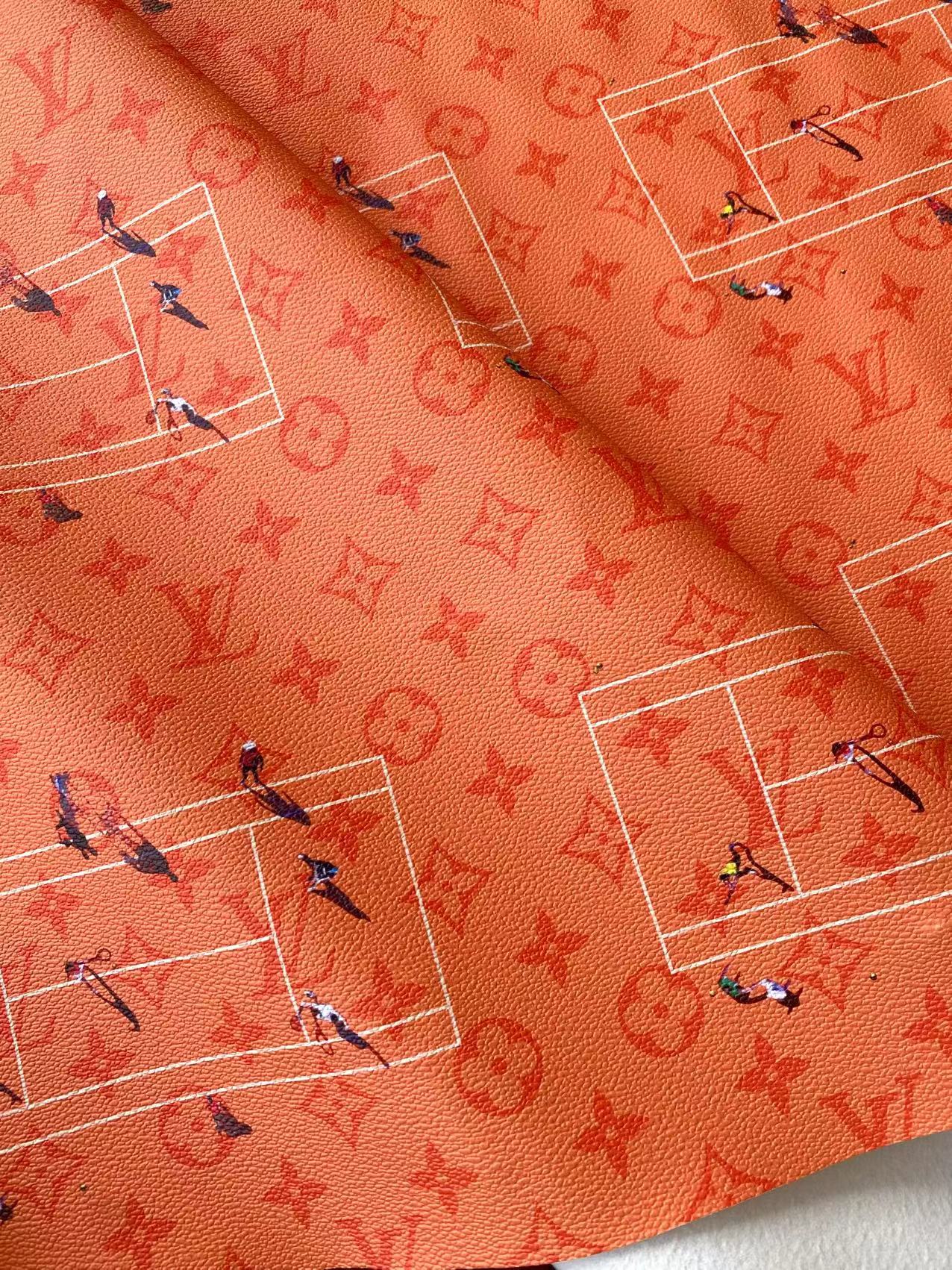Orange Louis Vuitton Designer Fabric Tennis Logo Car Interior