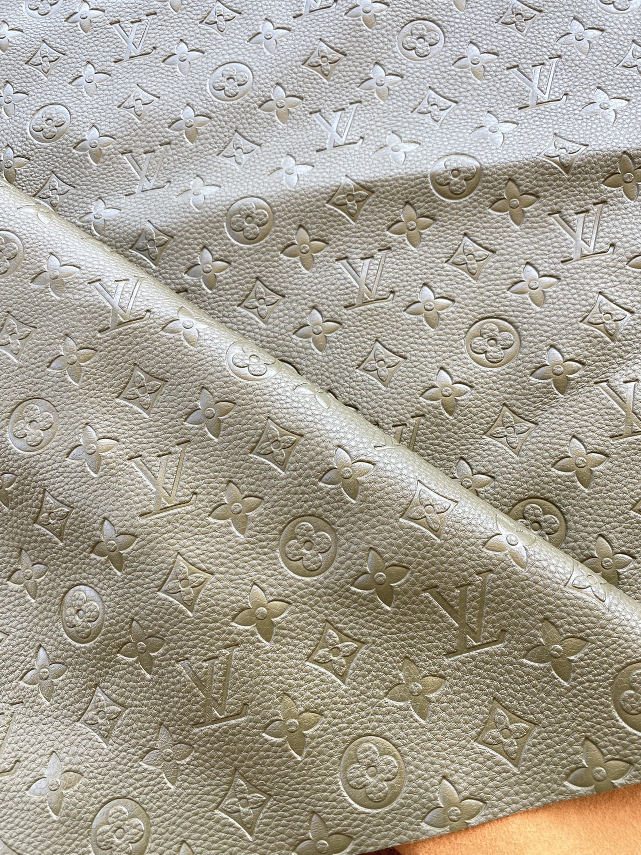 Olive Green Soft Embossed Louis Vuitton Leather Designer Fabric