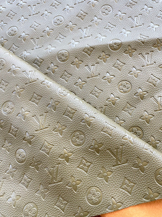 Olive Green Soft Embossed Louis Vuitton Leather Designer Fabric