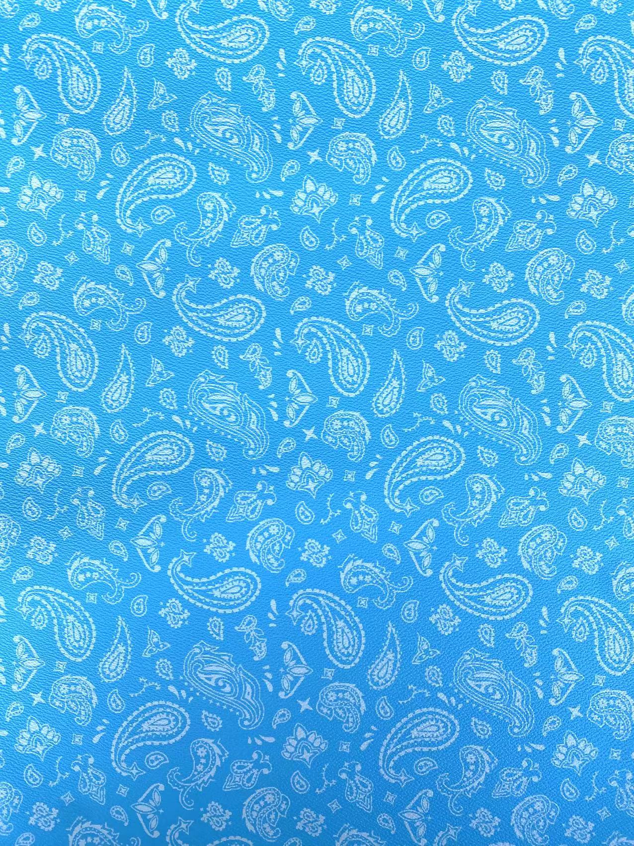 Blue Bandanna Paisley Leather Designer Fabric for Sewing Custom Upholstery