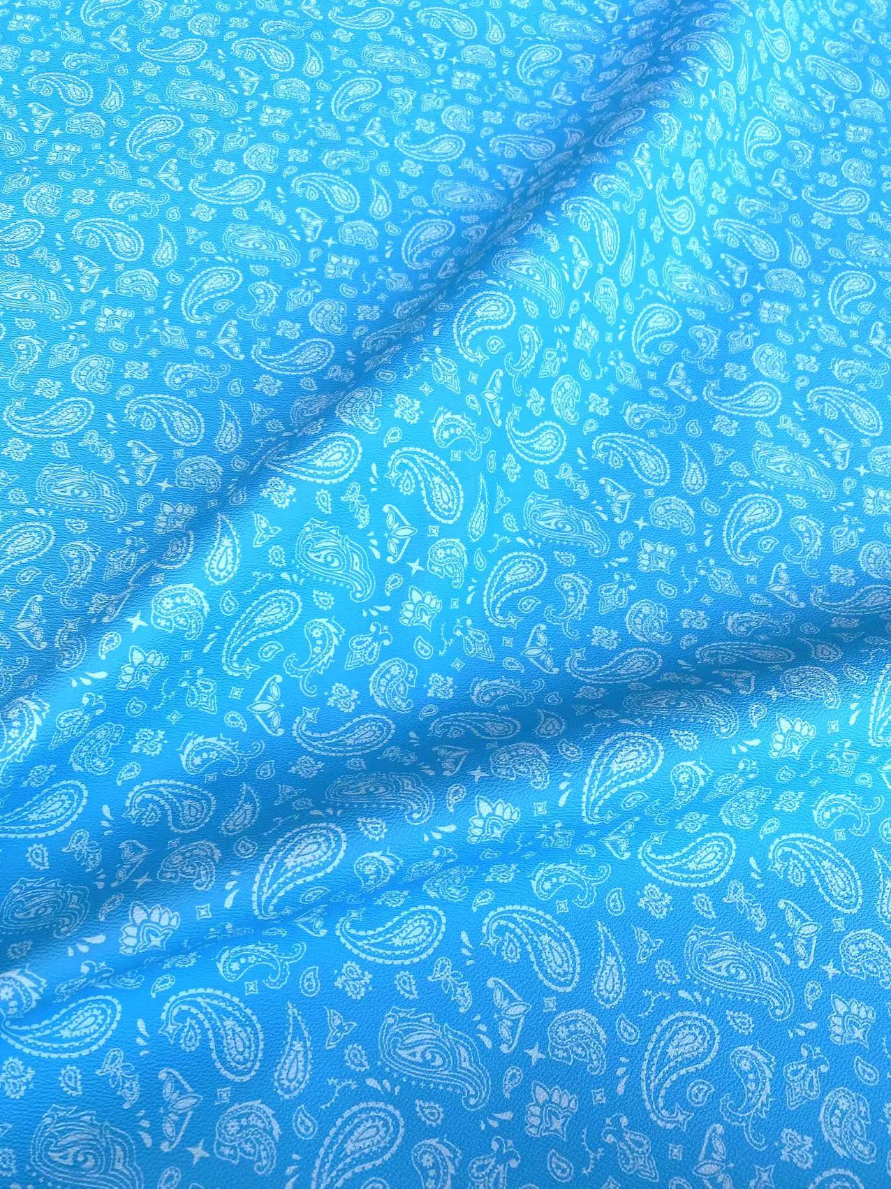 Blue Bandanna Paisley Leather Designer Fabric for Sewing Custom Upholstery