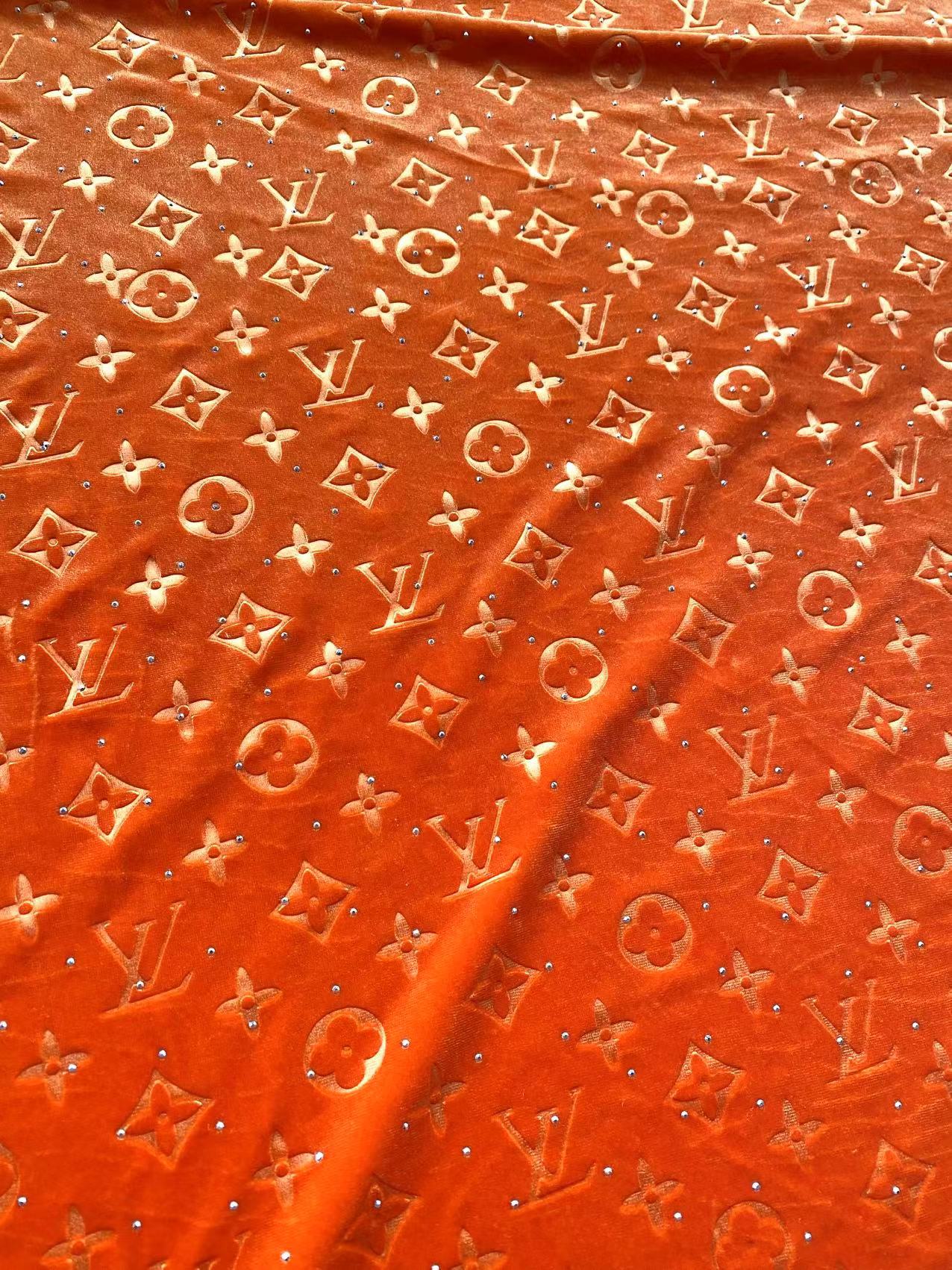 Orange Diamond Louis Vuitton LV Velvet Shoe Sneaker Custom Fabric