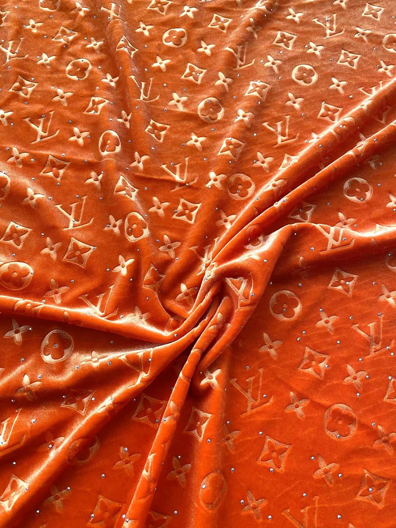 Orange Diamond Louis Vuitton LV Velvet Shoe Sneaker Custom Fabric