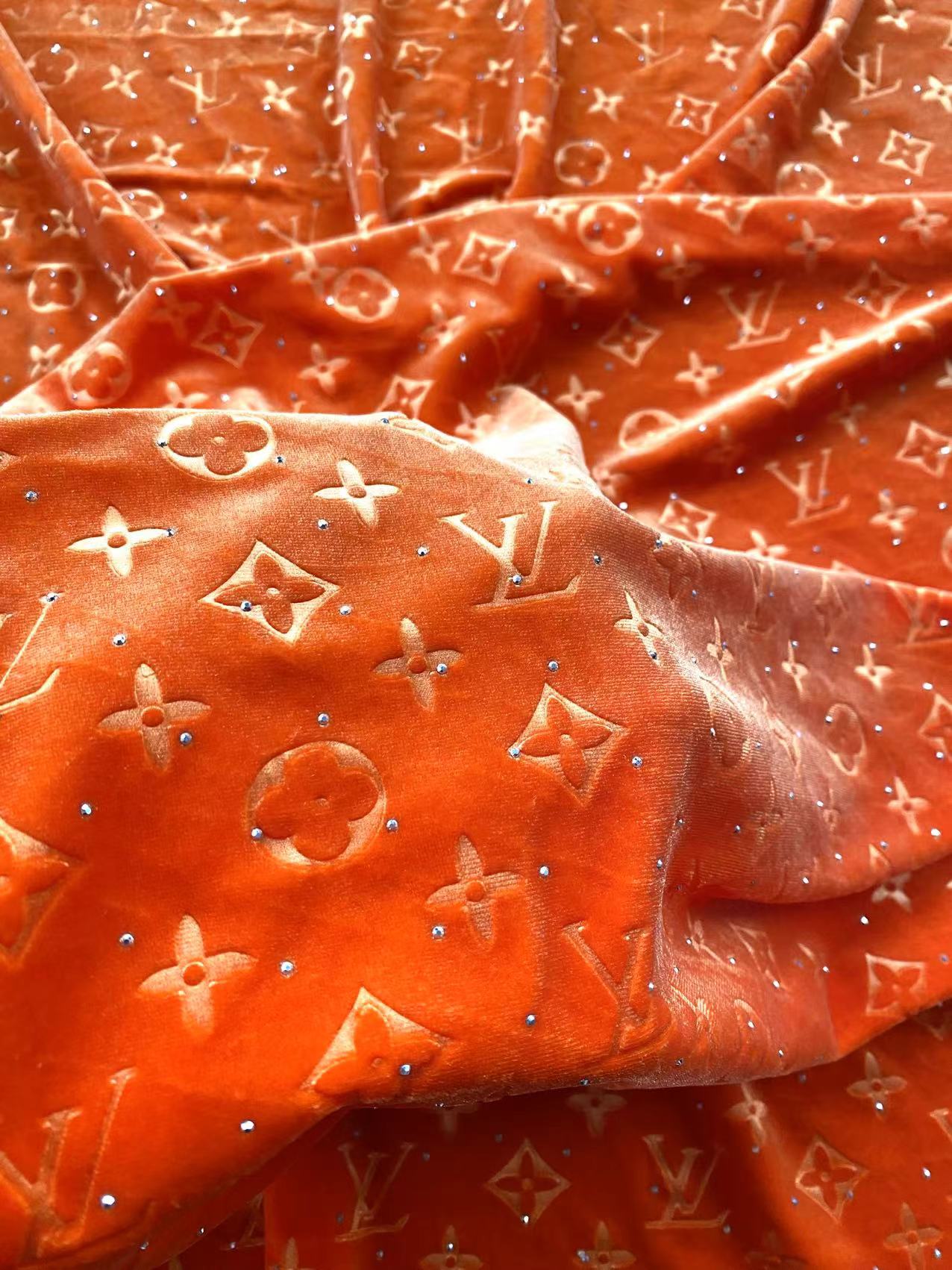 Orange Diamond Louis Vuitton LV Velvet Shoe Sneaker Custom Fabric