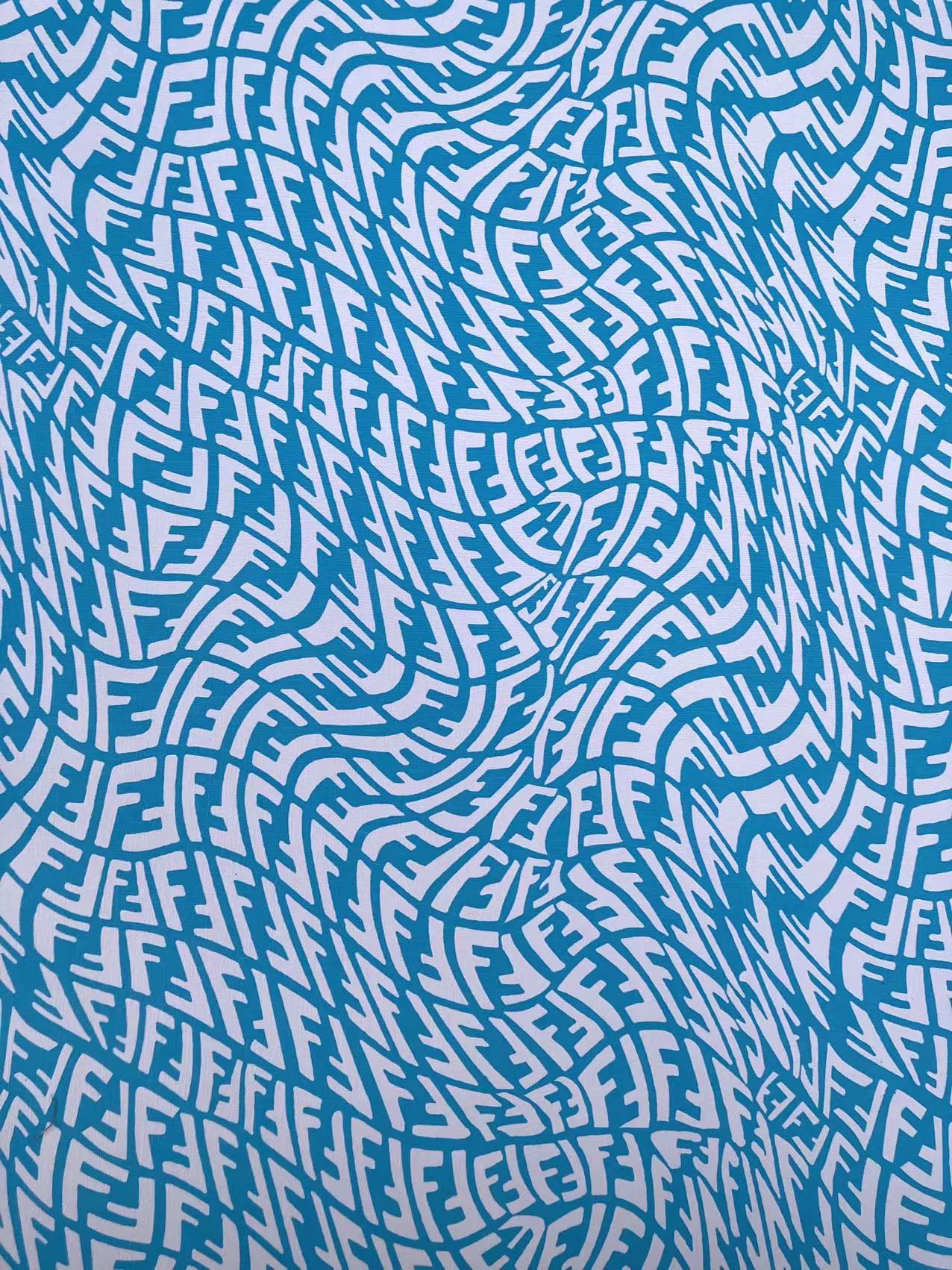 Blue Weave Fendi Vinyl Faux Leather Fabric for Custom Sneakers Upholstery Interior