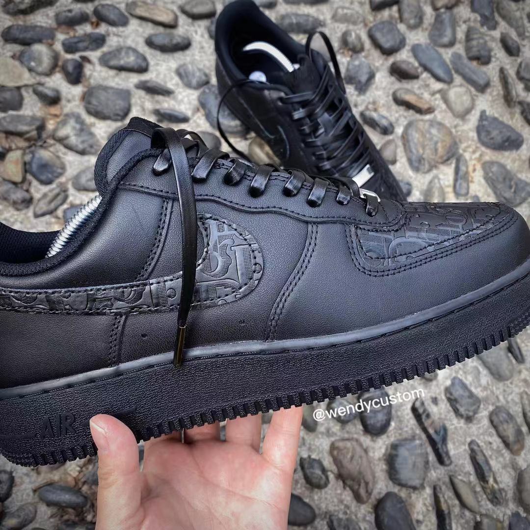 Black Dior Leather Air Force One Custom Sneaker for Man