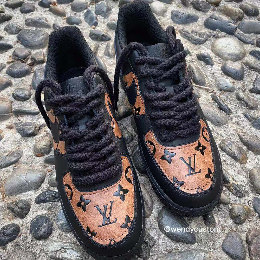 Vintage Brown LV Twist Lace Custom Air Force One Sneaker for Man