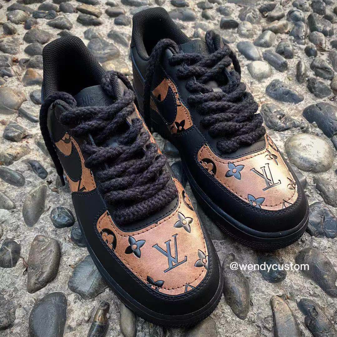 Vintage Brown LV Twist Lace Custom Air Force One Sneaker for Man