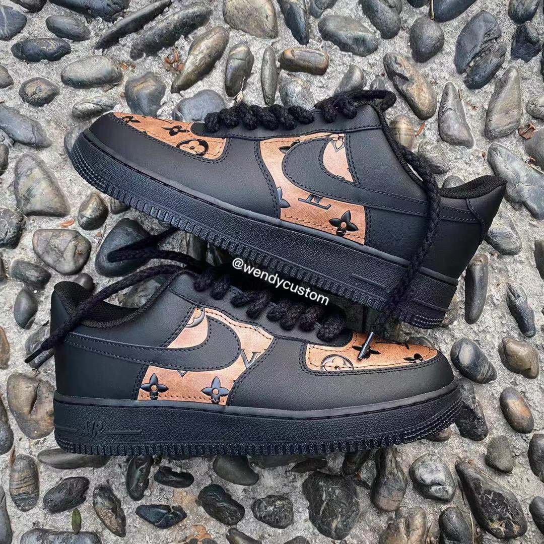 Vintage Brown LV Twist Lace Custom Air Force One Sneaker for Man