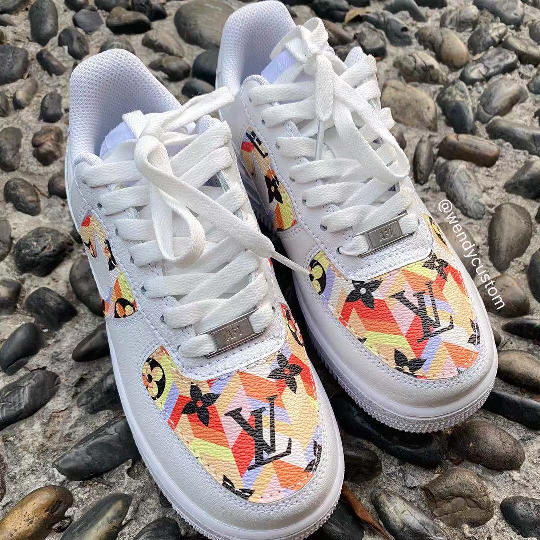 Colorful Bright LV Leather Custom Sneaker Air Force One for Woman