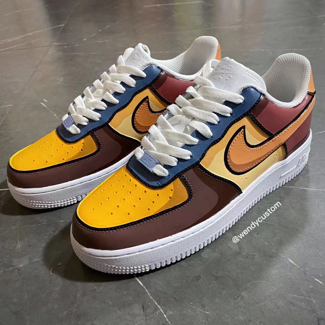 Hand-Painted Colorful Shadow Air Force One AF1 Sneakers for Man