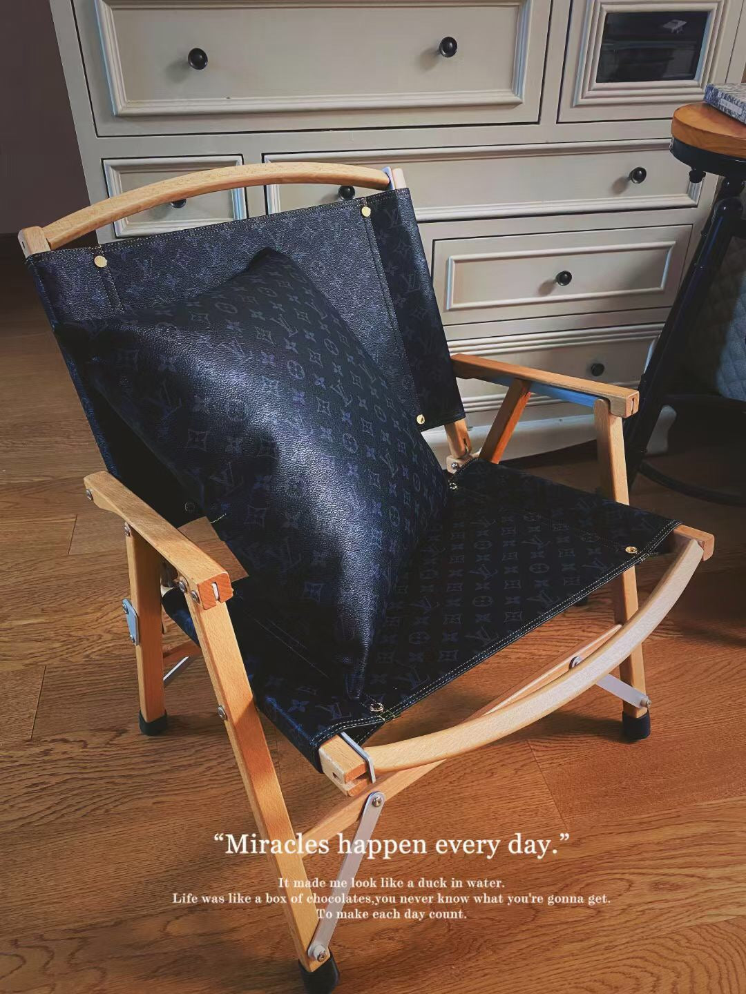 Handmade Classic Monogram  LV Wooden Folding Chair
