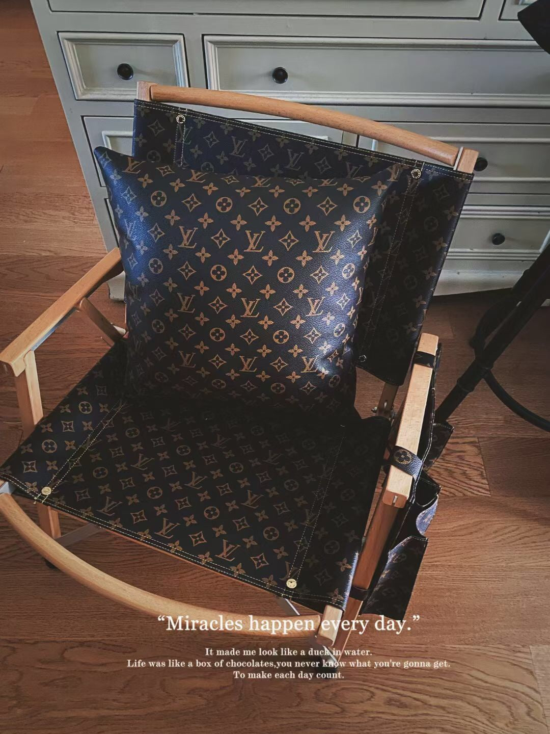 Handmade Classic Monogram  LV Wooden Folding Chair