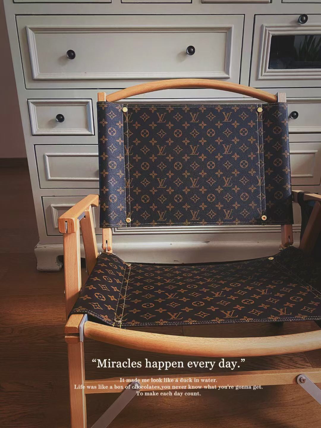 Handmade Classic Monogram  LV Wooden Folding Chair
