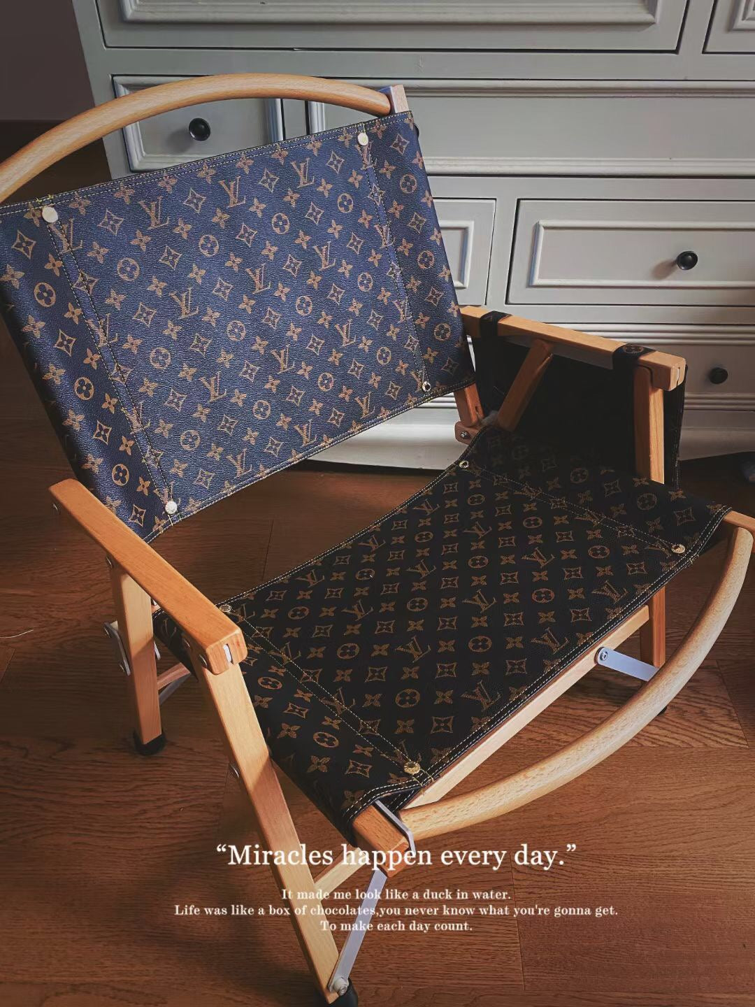 Handmade Classic Monogram  LV Wooden Folding Chair
