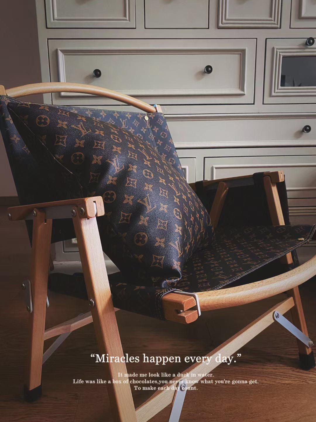 Handmade Classic Monogram  LV Wooden Folding Chair