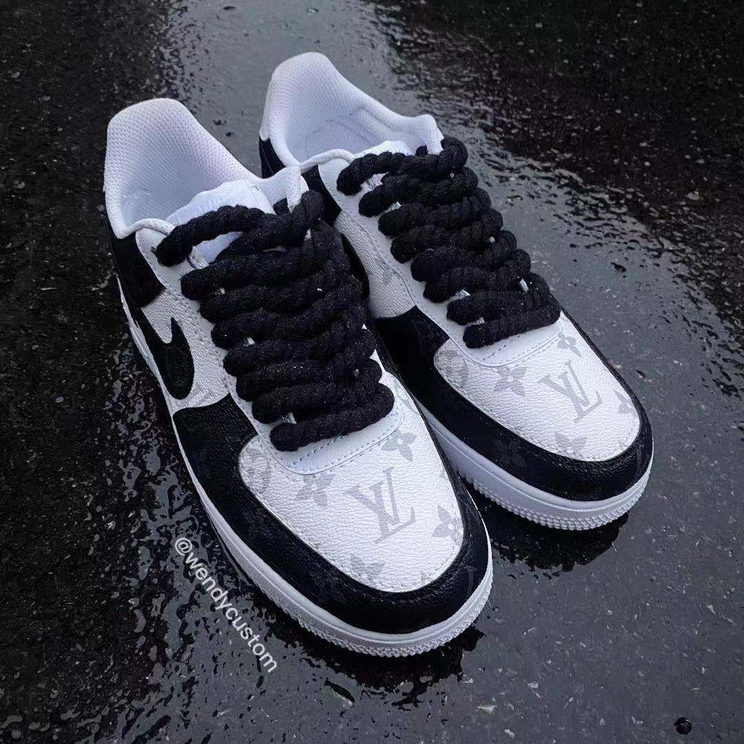 Black White Grey Classic Monogram LV Custom Sneakers Air Force One for Woman