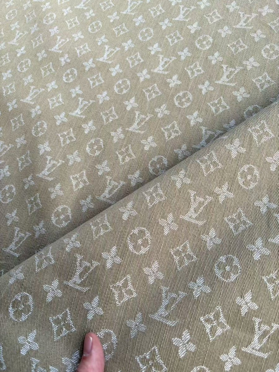 Beige Louis Vuitton Cotton Denim Designer Fabric Sold by Yard - mingfabricstore