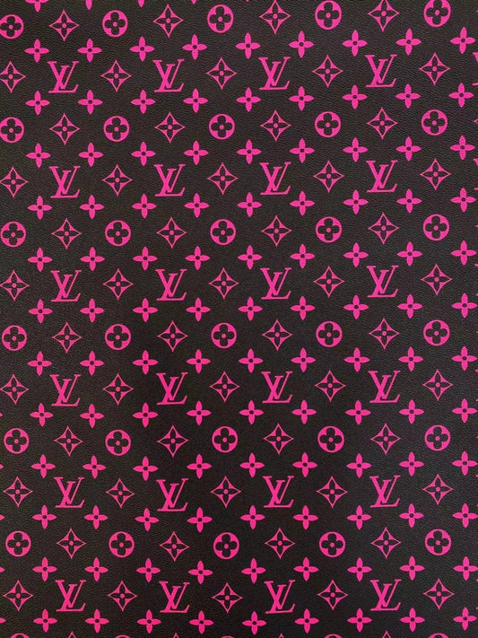 Black Hot Pink LV Monogram Leather Vinyl Custom Sneakers Car Upholstery Home deco - mingfabricstore