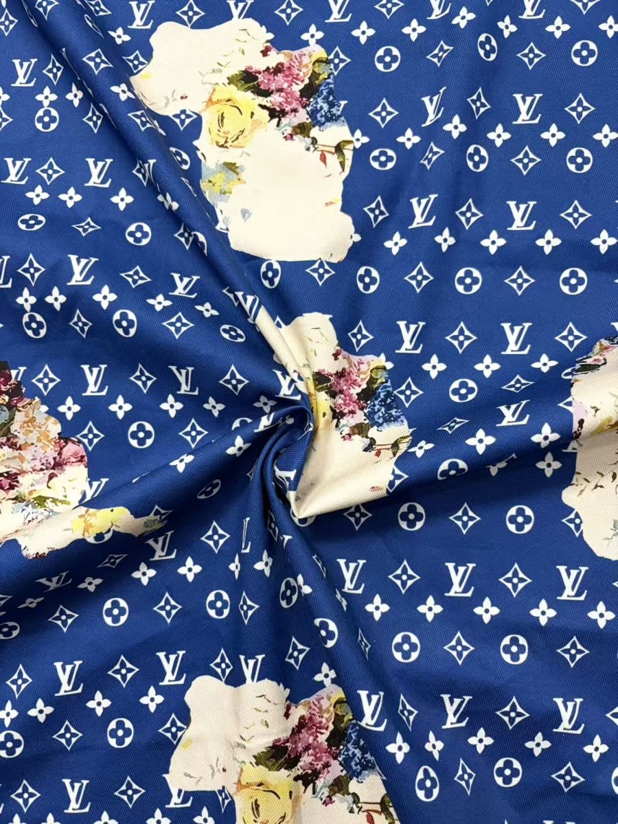 Blue Cotton Louis Vuitton LV Flower Designer Fabric for DIY Sewing Crafts Projects - mingfabricstore