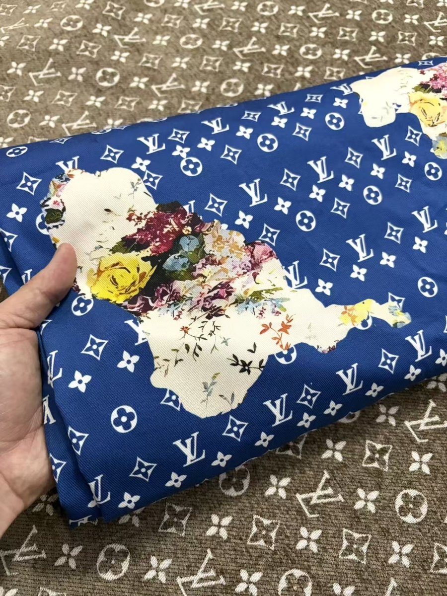 Blue Cotton Louis Vuitton LV Flower Designer Fabric for DIY Sewing Crafts Projects - mingfabricstore