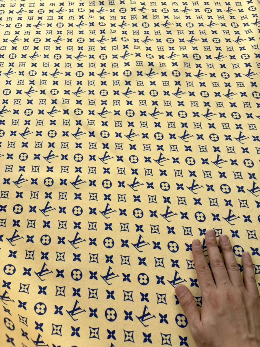 Cream Blue Louis Vuitton Suede Car Upholstery Wrap Fabric - mingfabricstore