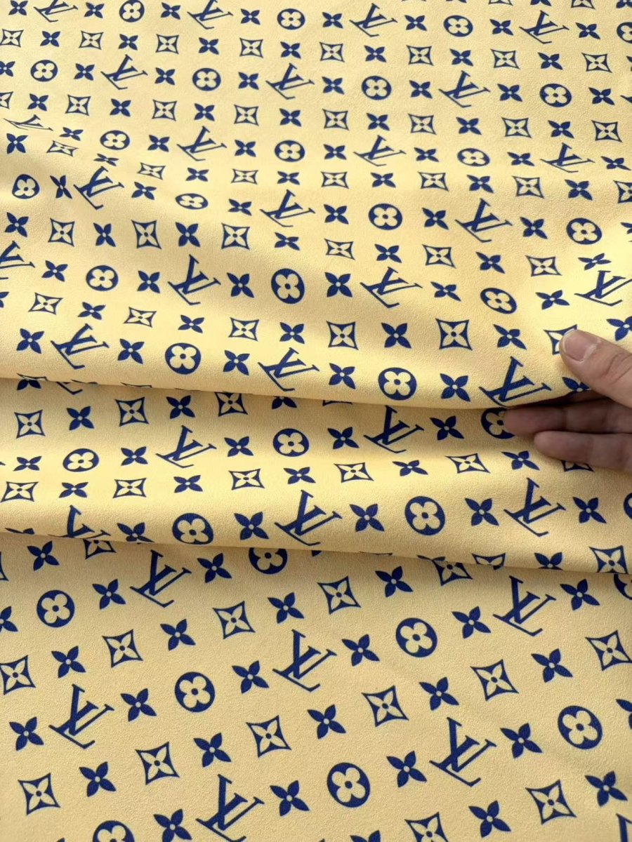 Cream Blue Louis Vuitton Suede Car Upholstery Wrap Fabric - mingfabricstore