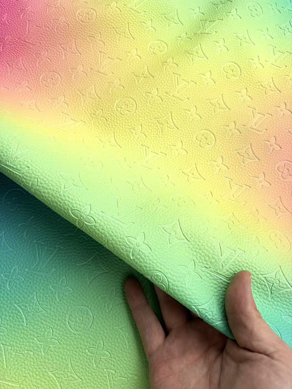 Colorful Gradient LV Embossed DIY Crafts Bag Truck Leather