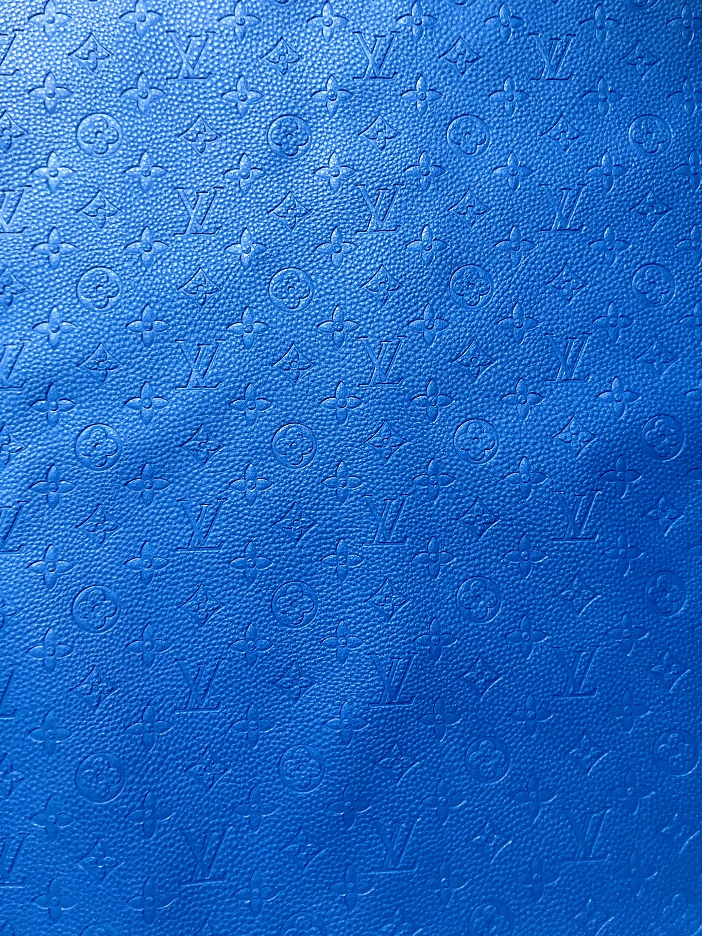 Handmade Leather Fabric Royal Blue Embossed LV for Sneakers Upholstery