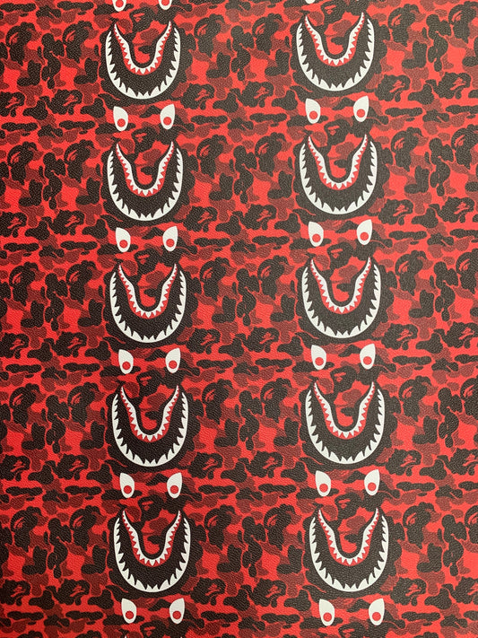 Custom Leather Red Bape Shark for Handmade Sneakers Upholstery