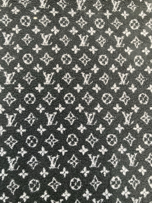 Black Furry Cozy LV Teddy Fleece Flannel Fabric