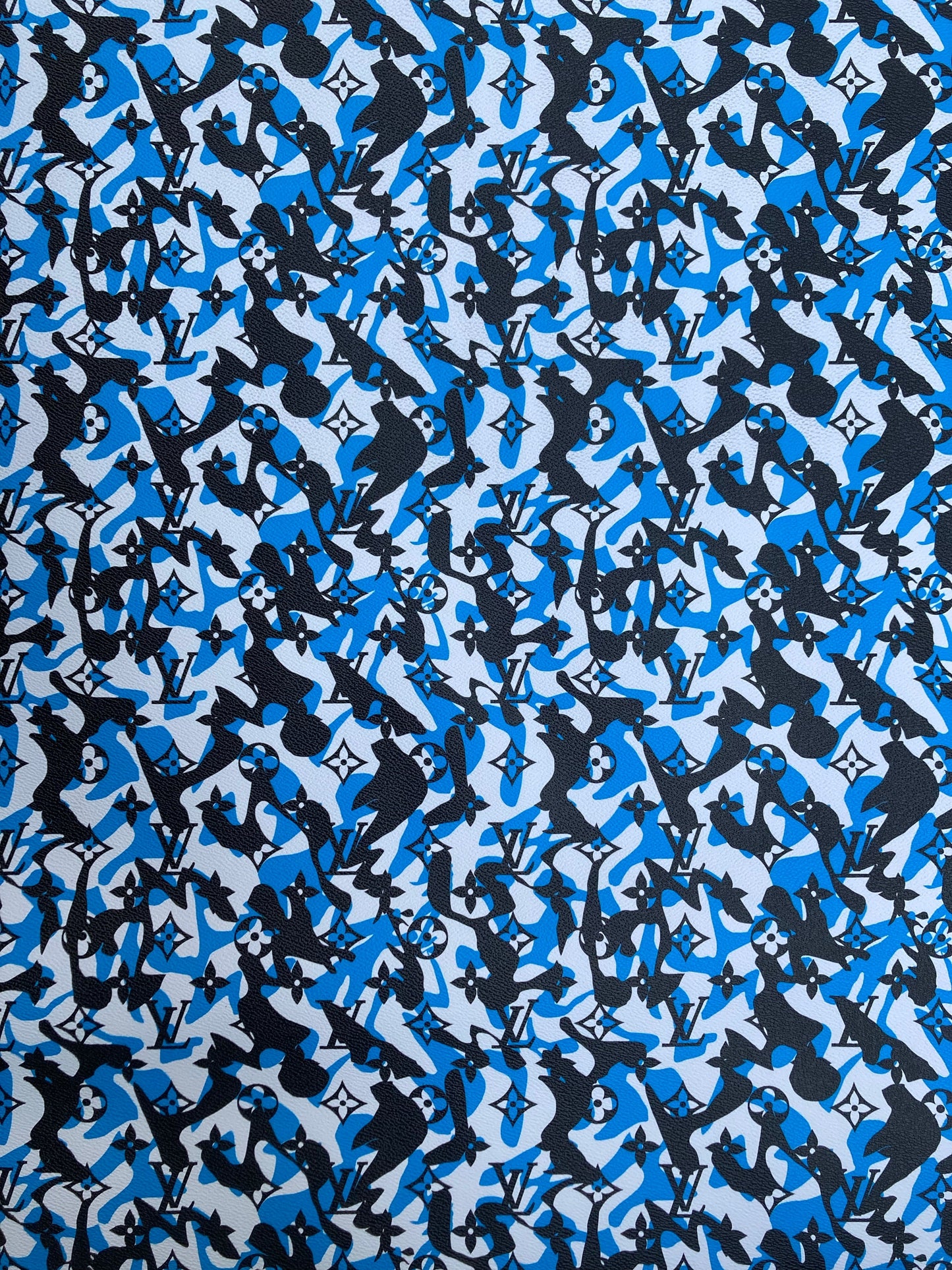 Handmade Blue Camouflage LV Vinyl Leather Fabric for Custom Sneakers