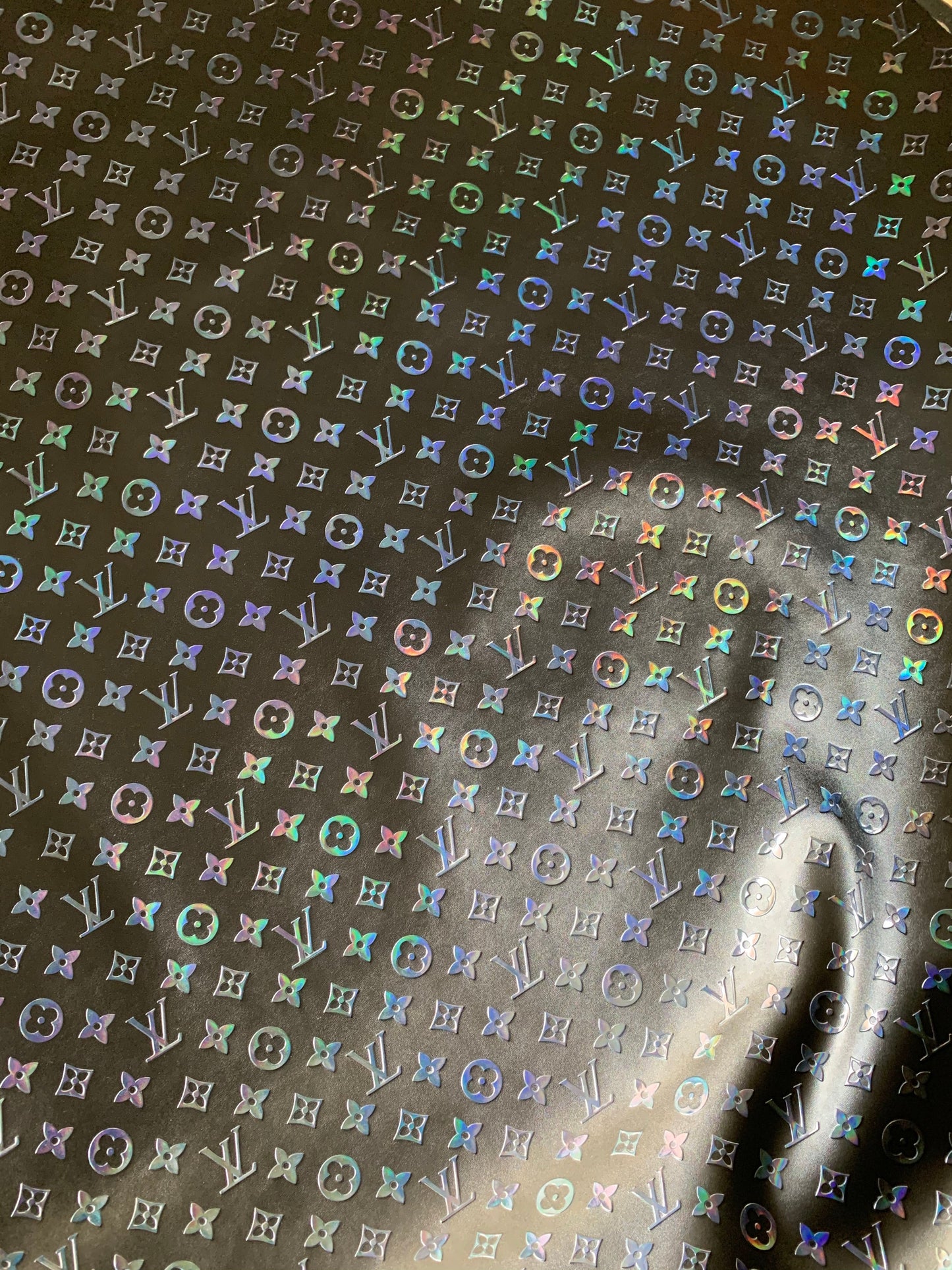 Black Colorful Embossed LV Leather Designer Fabric for Slipper Sneaker