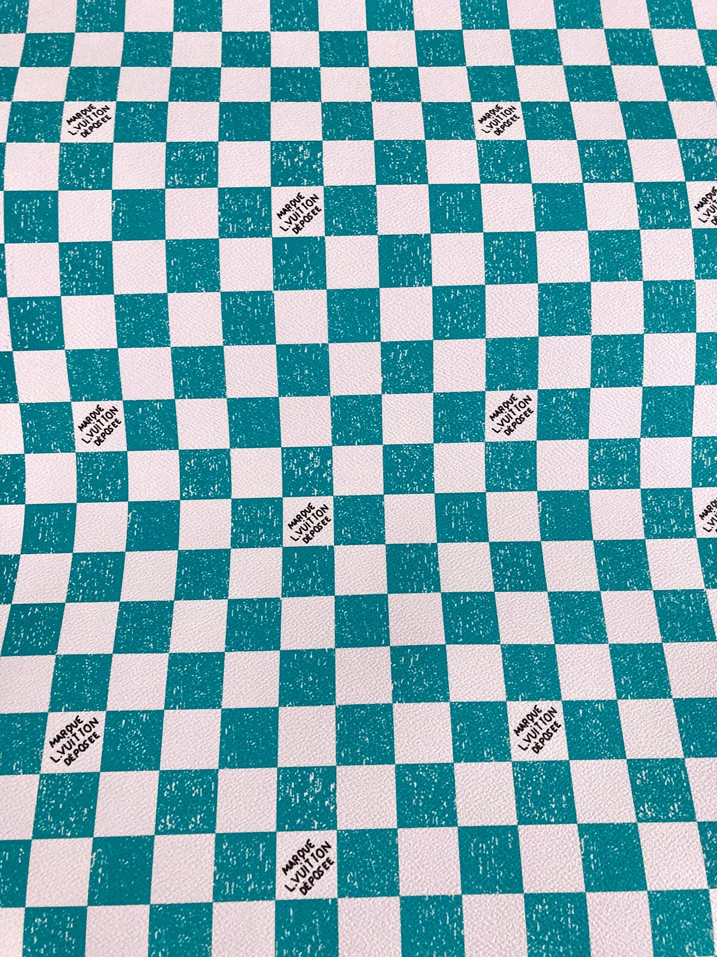 Aqua Green Handwriting LV Louis Vuitton Vinyl Faux Leather Designer Fabric for Bag