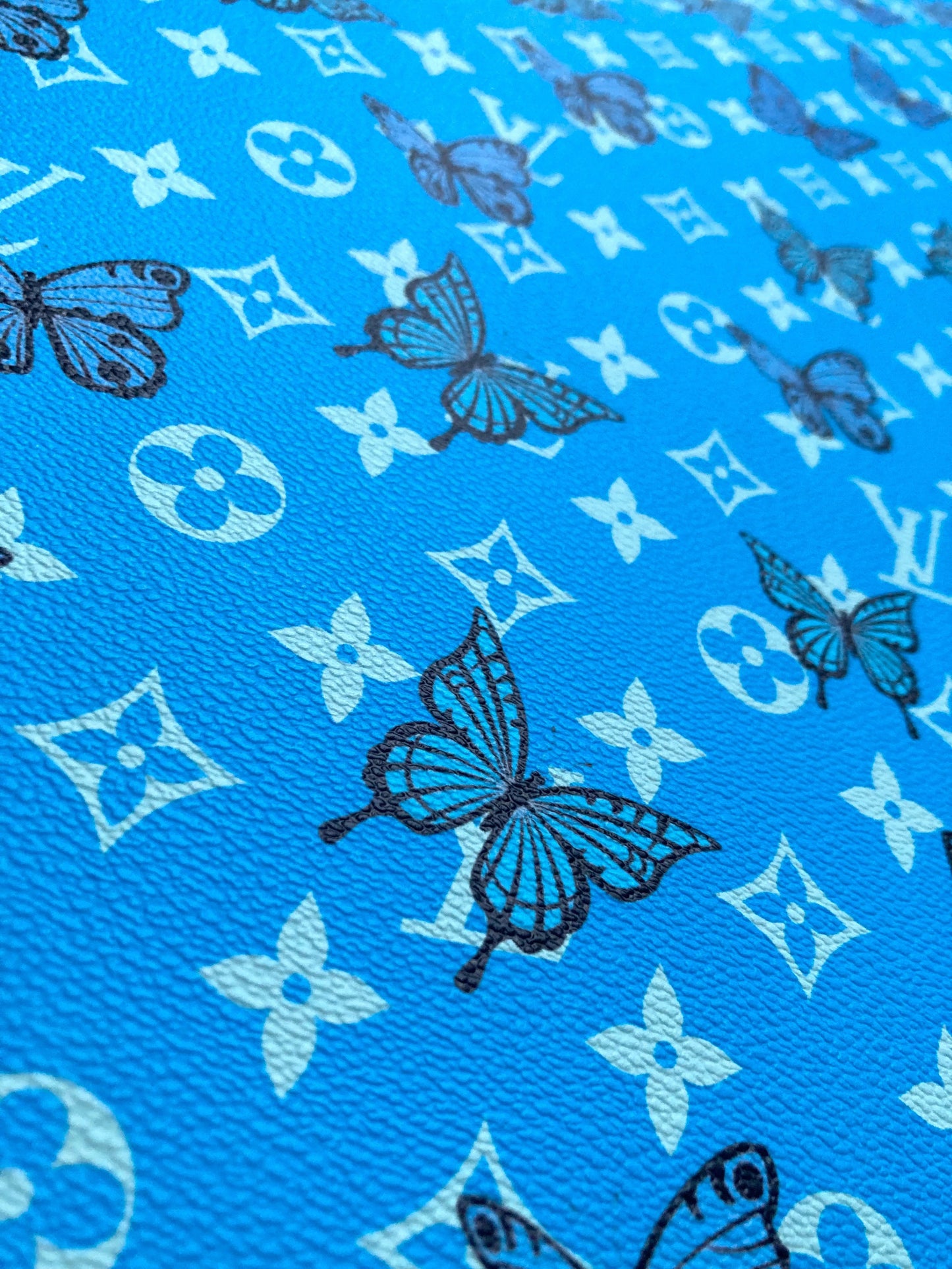 Blue Butterfyl Designer Custom LV Faux Leather by Yard for Sneakers Crafts Upholstery