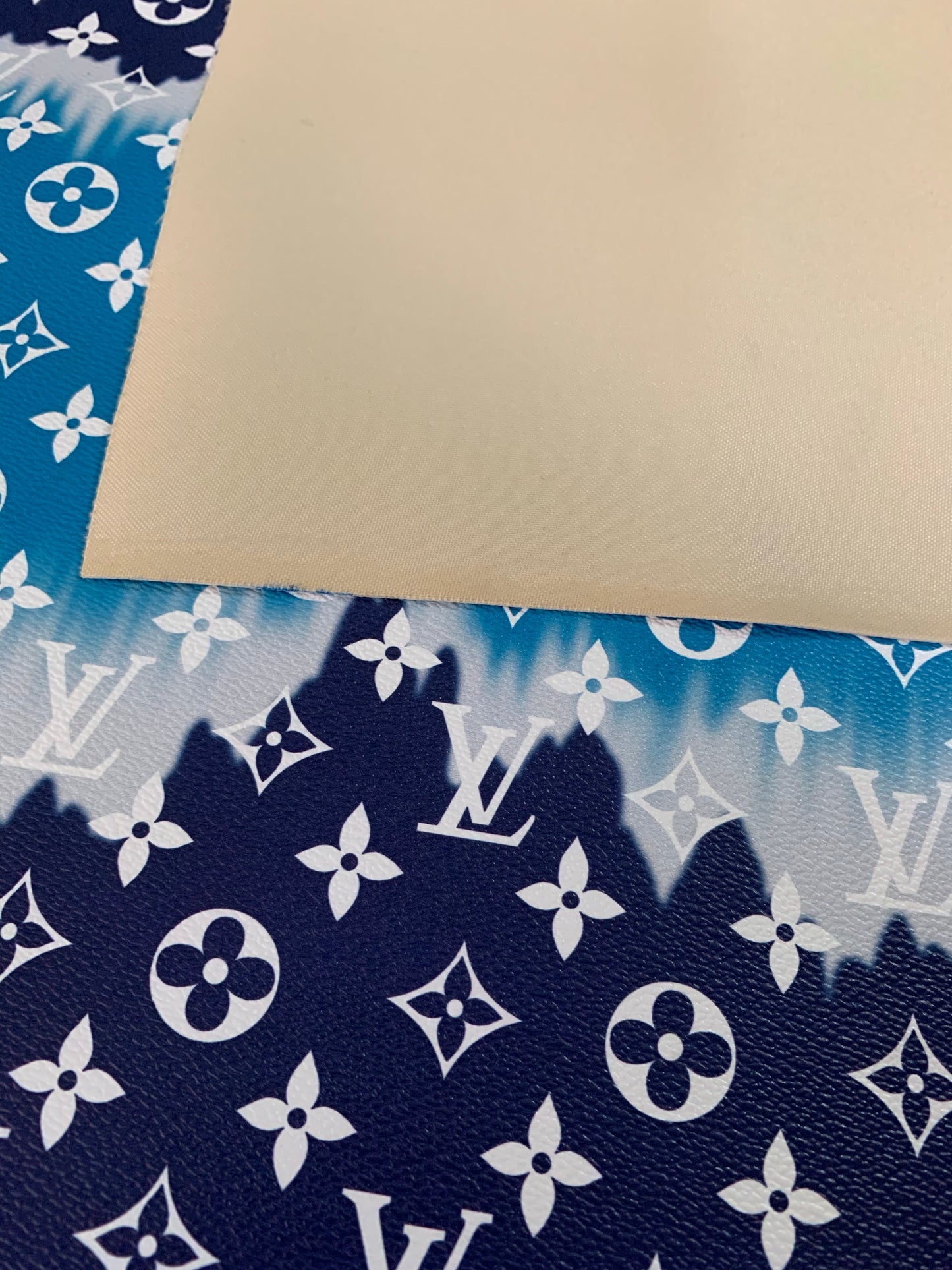 Blue Watercolor Normal Size LV Faux Leather Fabric for Custom Handmade Crafts