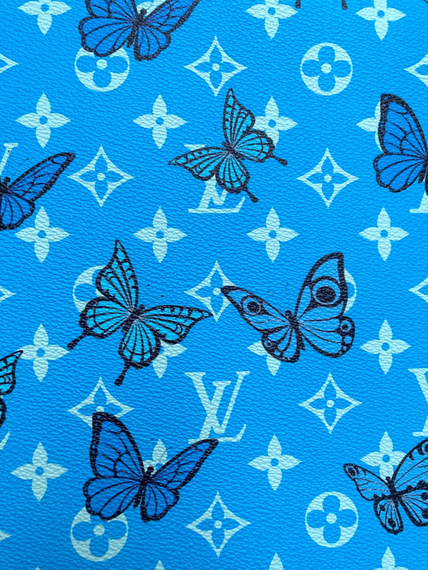Blue Butterfyl Designer Custom LV Faux Leather by Yard for Sneakers Crafts Upholstery