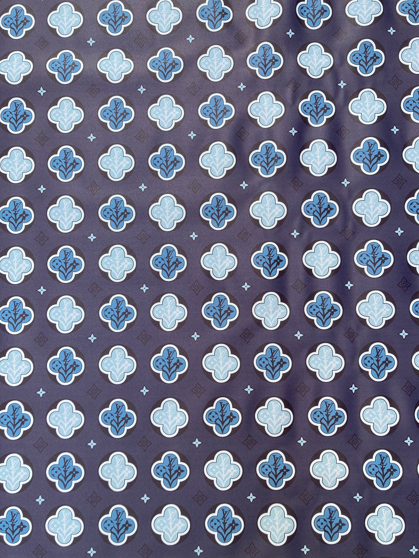 Navy Monogram Custom Handmade LV Vinyl Leather Fabric for DIY