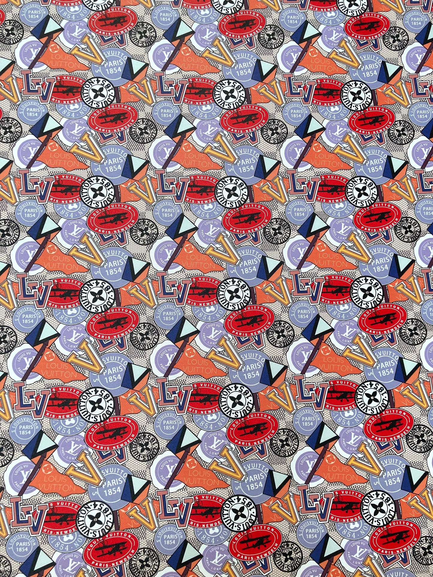 Custom Leather Handcraft  Material Vintage LV Pattern Vinyl Fabric for Bag Sneakers