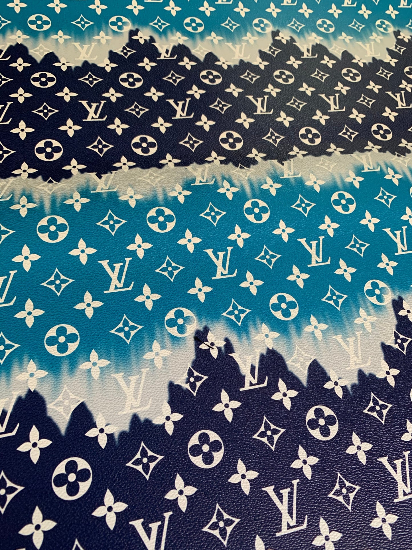 Blue Watercolor Normal Size LV Faux Leather Fabric for Custom Handmade Crafts