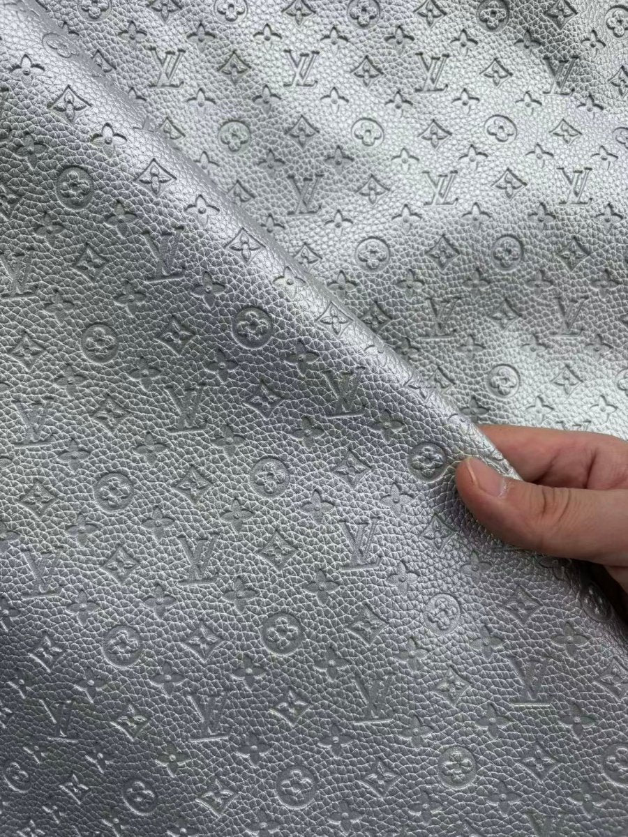 Silver Small LV Embossed Leather for DIY Helmet Sneaker - mingfabricstore