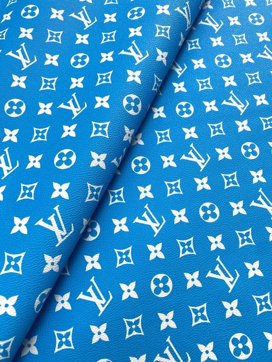 Sky Blue LV Vinyl Leather Fabric for Handmade DIY Sewing Custom Sneakers - mingfabricstore
