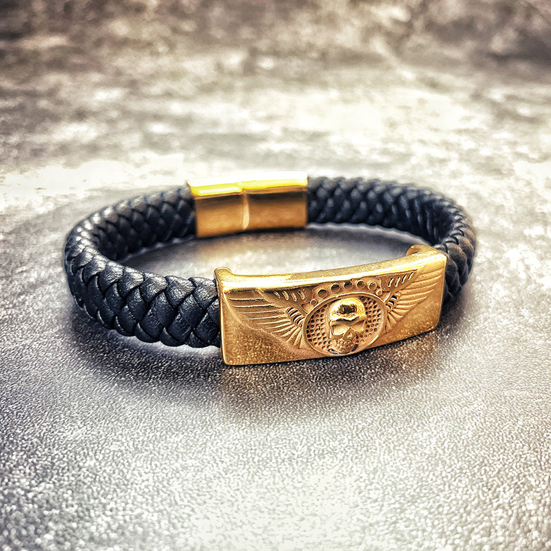Metal Skull Leather Bracelet