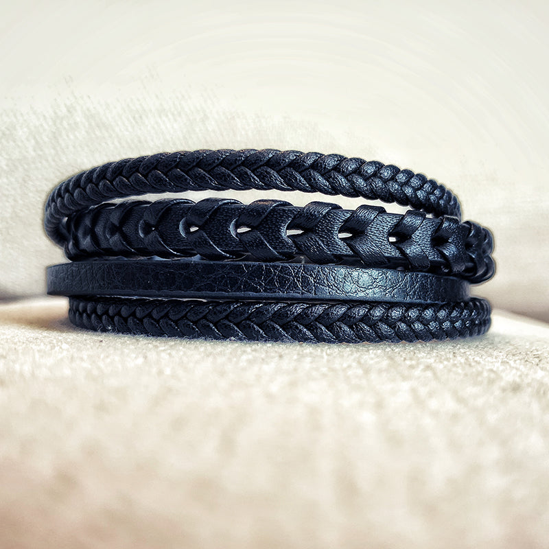 Casual Black Leather Bracelet