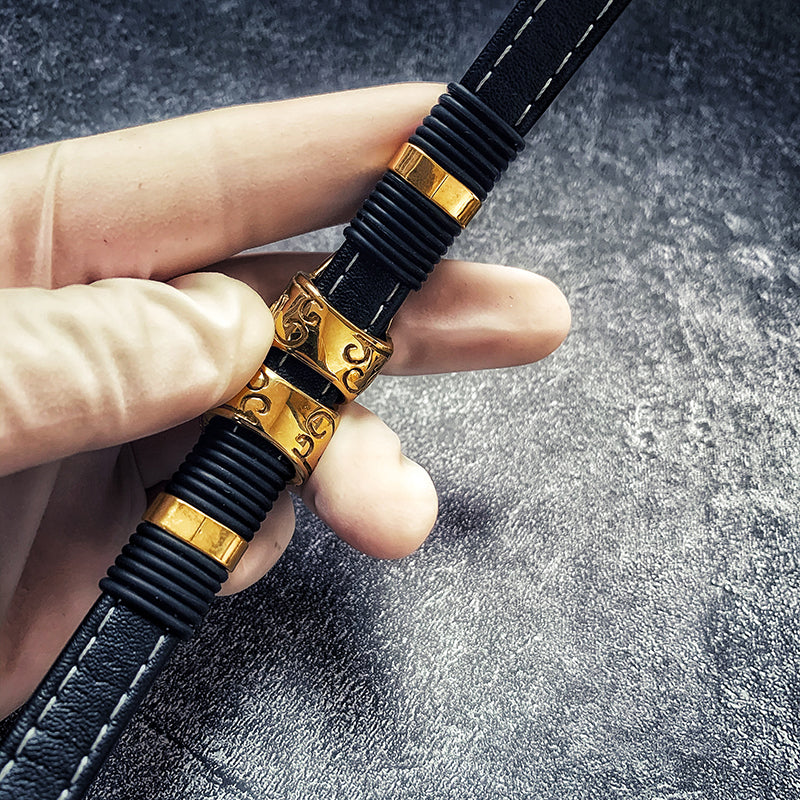 Double Skull Leather Bracelet